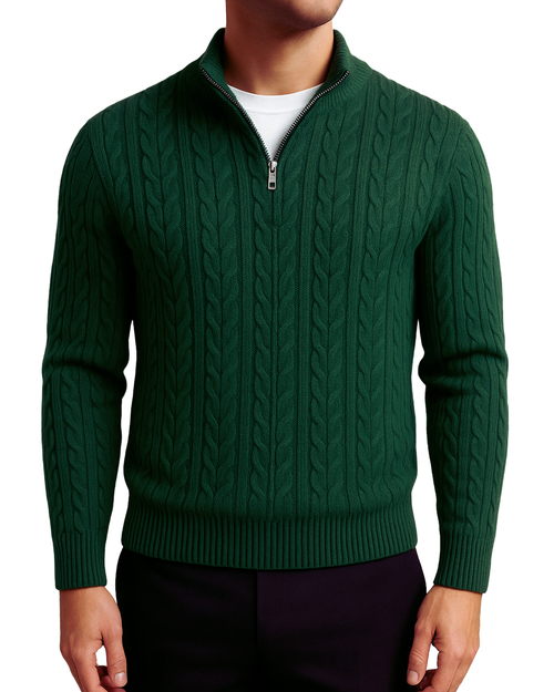 Forest Green Cable Knit Quarter Zip