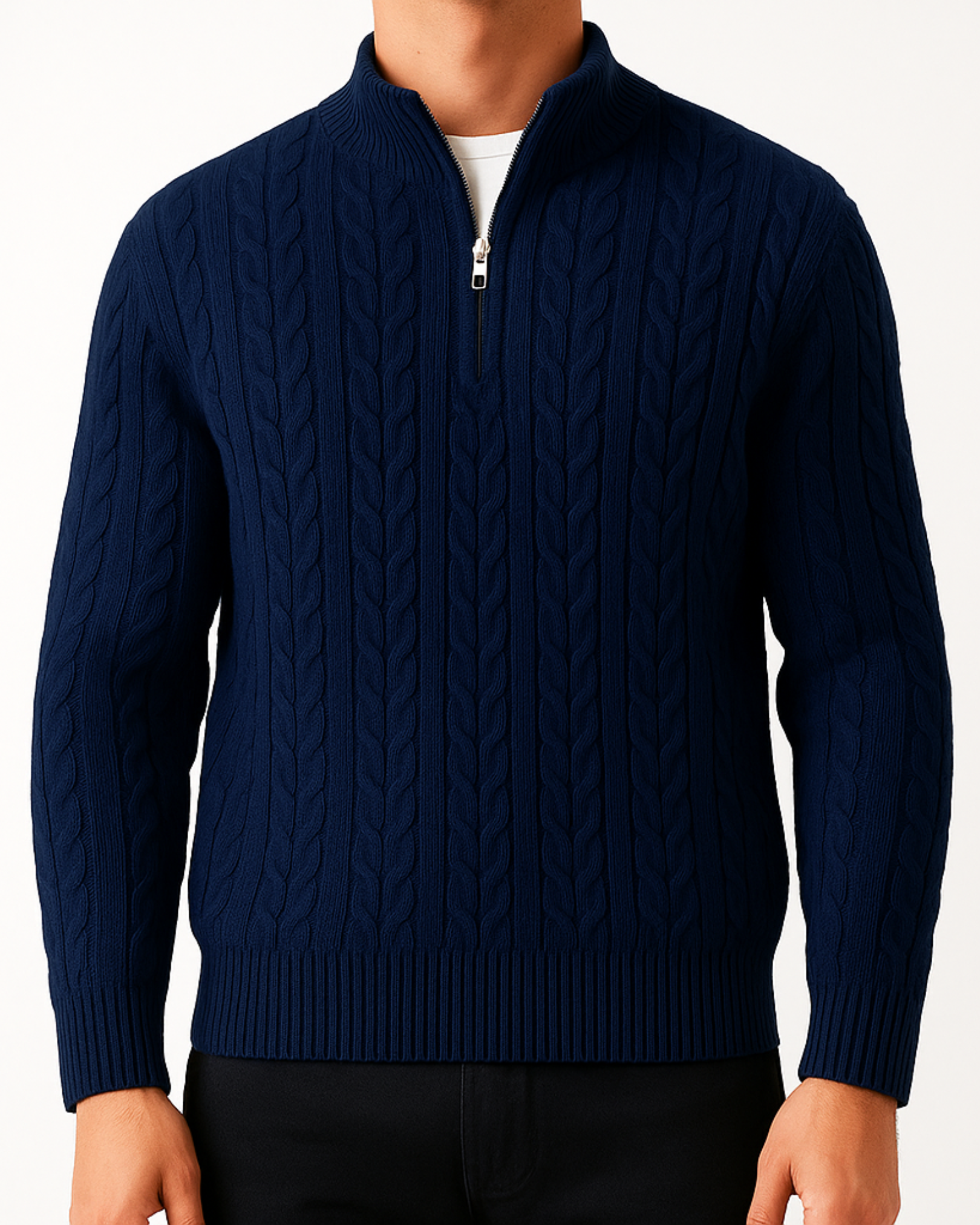 Navy Blue Cable Knit Quarter Zip